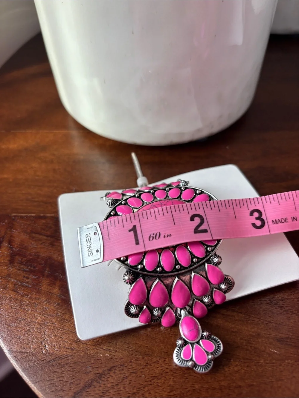 Hair slide w/stick,silver tone with pink stones